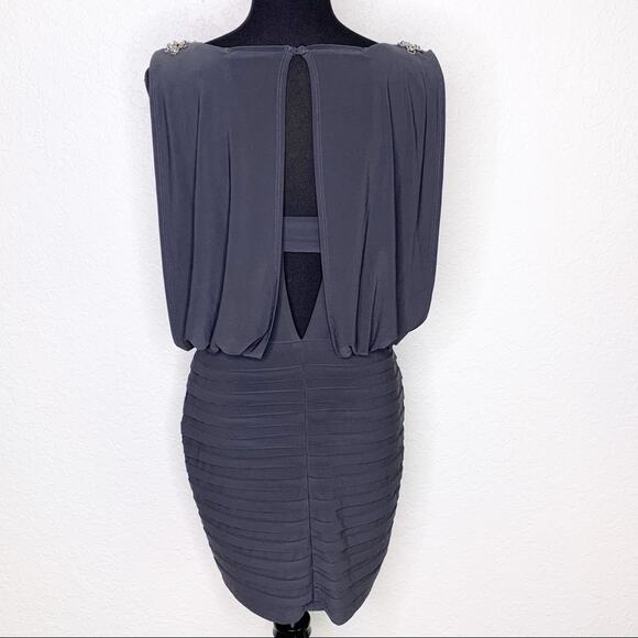 Cache charcoal gray rhinestone shoulder open back dress size 6 - Picture 2 of 15